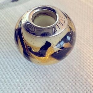 Murano Italy 925 Gold and Black Charm Bead
